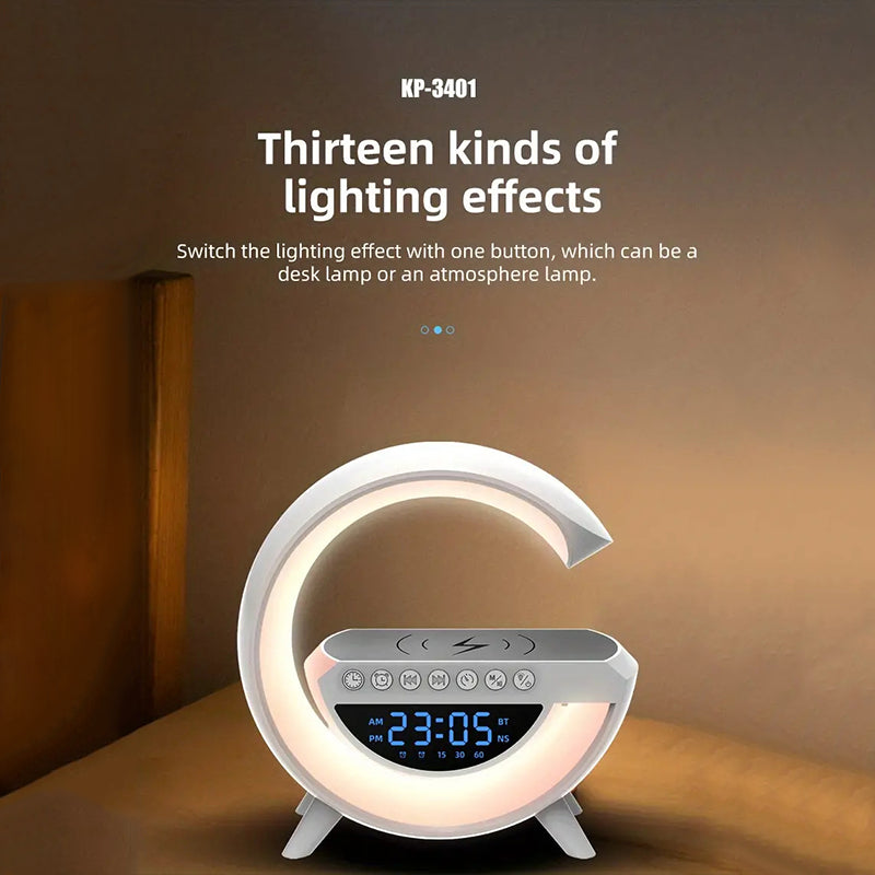 5 in 1 Wireless Charger With Lamp & Digital Clock Bluetooth Speaker