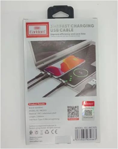 Earldom 3 in 1 fast charging USB cable 60W 1.5M IMC025