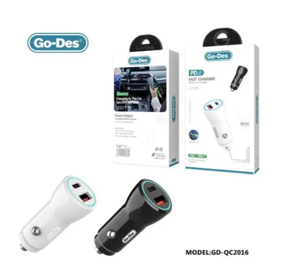 Go Des GD-QC2016 Fast Charge Dual Port PD Car Charger 45W QC2016