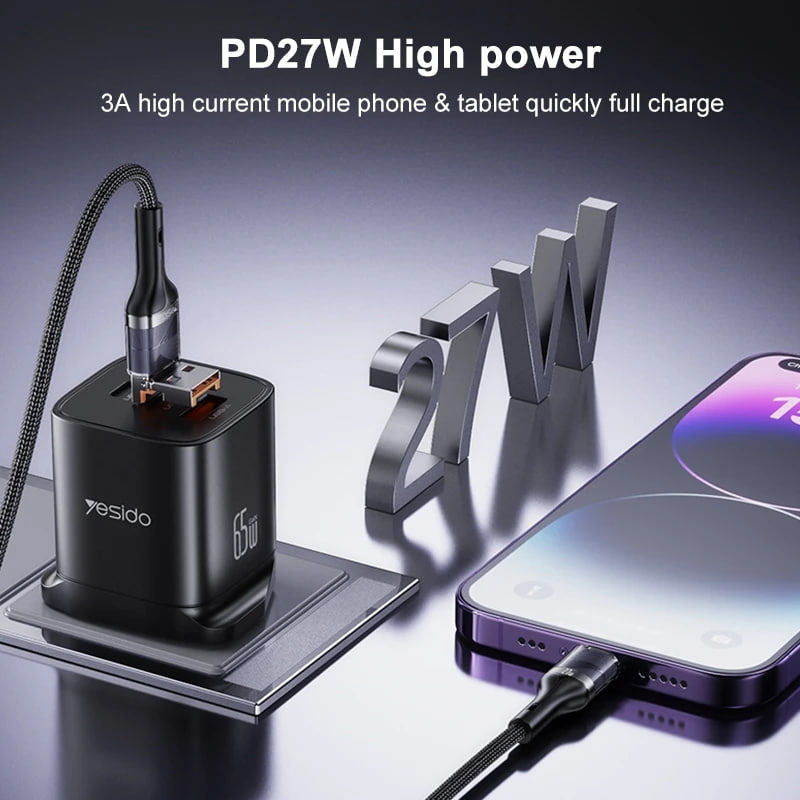 Yesido CA165L 27W USB + USB-C / Type-C to 8 Pin 2 in 1 Fast Charging Data Cable, Length:1.2m(Black)