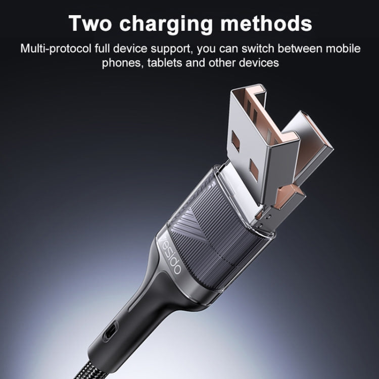 Yesido CA165L 27W USB + USB-C / Type-C to 8 Pin 2 in 1 Fast Charging Data Cable, Length:1.2m(Black)