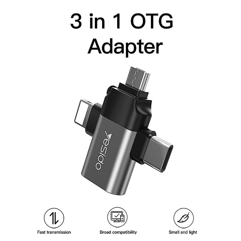 Yesido GS15 3 in 1 USB to USB-C / Type C + Micro USB + 8 Pin OTG Adapter