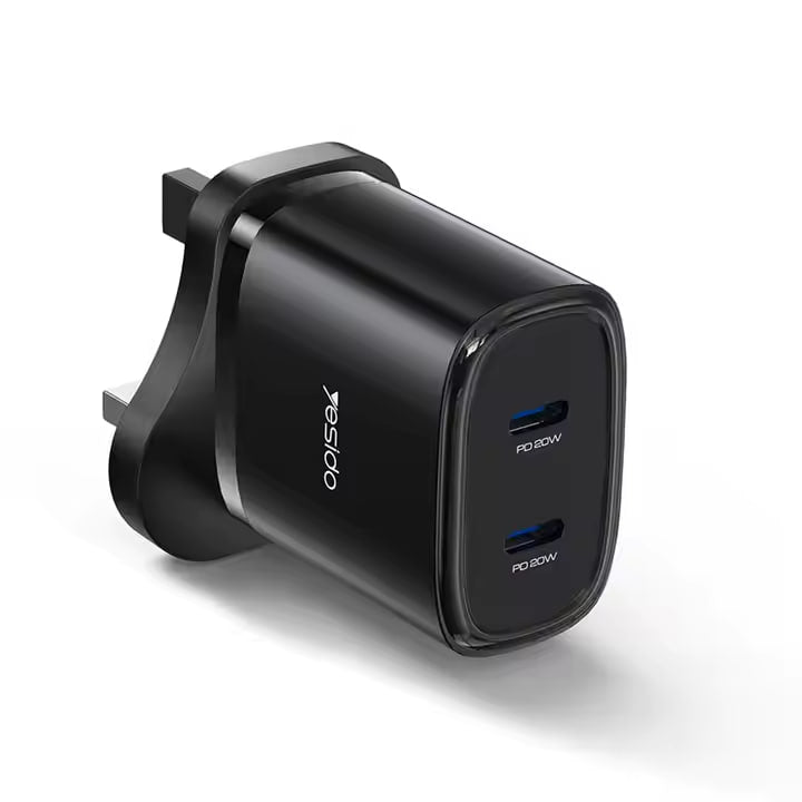 YESIDO YC53 20W UK Plug Charging Adapter Wall Charger with Type-C to iP Cable - Black