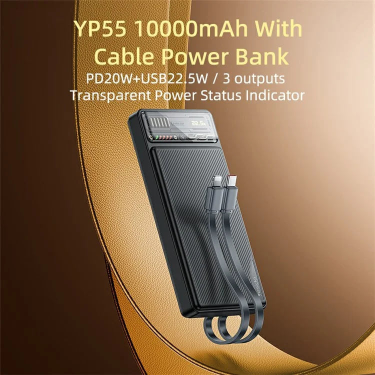 Yesido YP55 PD 20W + 22.5W 100mah Fast Charge Built-in Power Bank With IP Type-C + Cable