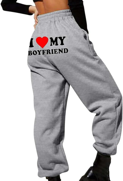 I Love My Boyfriend Print Sweatpants