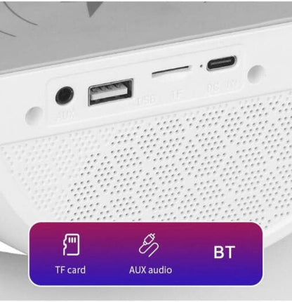 BT2301 Bluetooth LED Wireless Charging Speaker, Bluetooth Connectivity, LED Lighting, Wireless Charging, High-Quality Sound, Easy Integration, Space Optimization, White