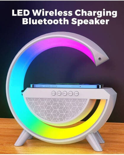 BT2301 Bluetooth LED Wireless Charging Speaker, Bluetooth Connectivity, LED Lighting, Wireless Charging, High-Quality Sound, Easy Integration, Space Optimization, White