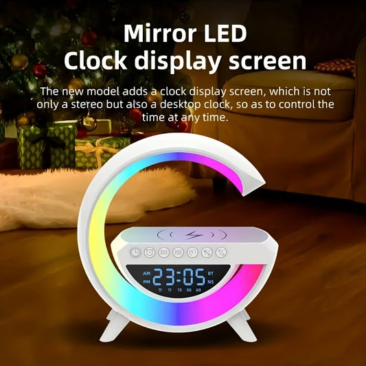 5 in 1 Wireless Charger With Lamp & Digital Clock Bluetooth Speaker