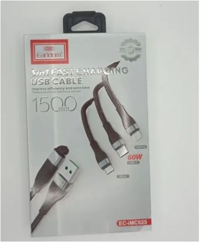 Earldom 3 in 1 fast charging USB cable 60W 1.5M IMC025