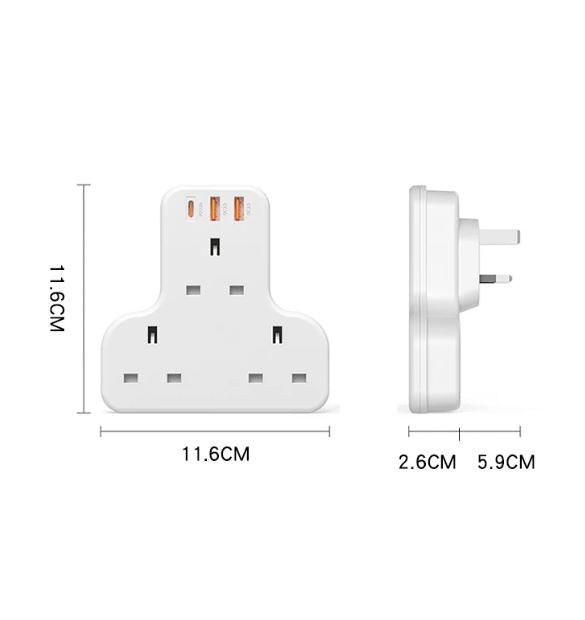 Yesido MC15 Power Extension, 4 UK Ports Extending, Splitter AC Multi-socket Smart Power Socket Hub, USB PD QC Fast Charging, 3250W Max Output, White