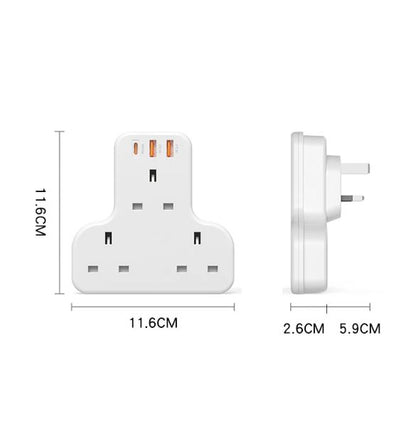 Yesido MC15 Power Extension, 4 UK Ports Extending, Splitter AC Multi-socket Smart Power Socket Hub, USB PD QC Fast Charging, 3250W Max Output, White