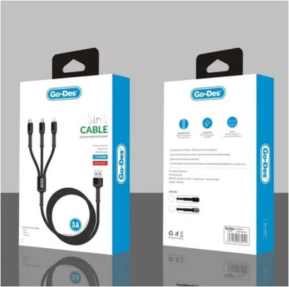 Go-Des 3in1 Quick Charging Cable (USB C, IPHONE and Micro) 3A, 1.2m UC511