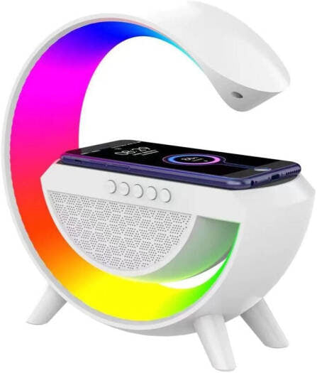 BT2301 Bluetooth LED Wireless Charging Speaker, Bluetooth Connectivity, LED Lighting, Wireless Charging, High-Quality Sound, Easy Integration, Space Optimization, White