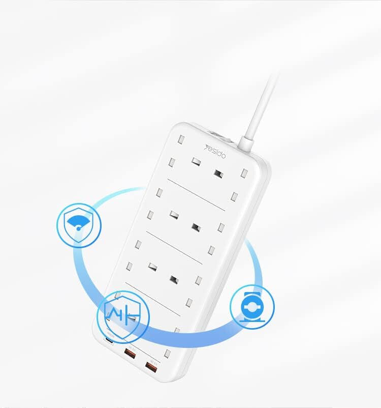 Yesido MC-16 8 Plugs + PD 20W+2 QC3.0 Ports 3250W High Power Fast Charging Socket(UK Plug)