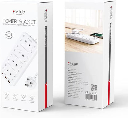 Yesido MC-16 8 Plugs + PD 20W+2 QC3.0 Ports 3250W High Power Fast Charging Socket(UK Plug)
