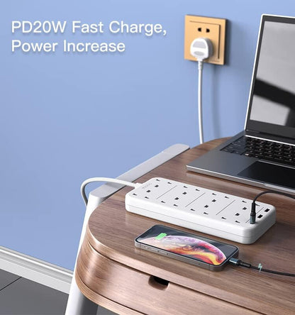 Yesido MC-16 8 Plugs + PD 20W+2 QC3.0 Ports 3250W High Power Fast Charging Socket(UK Plug)