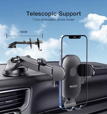 YESIDO C138 Plastic Gravity Sensor Suction Cup Dashboard Mount telescopic length adjustable car mobile phone holder