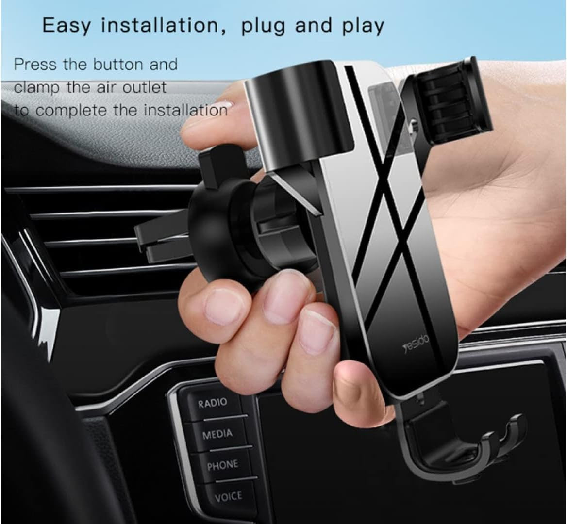 Yesido C87 Car Air Vent Phone Holder Car Phone Holder Universal One Touch car Holder car Mount Compatible for iPhone Xs X XR 6S - Black