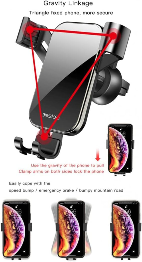 Yesido C87 Car Air Vent Phone Holder Car Phone Holder Universal One Touch car Holder car Mount Compatible for iPhone Xs X XR 6S - Black