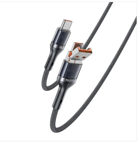 Yesido CA165C 60W USB + USB-C / Type-C to USB-C / Type-C 2 in 1 Fast Charging Data Cable, Length:1.2m(Black)