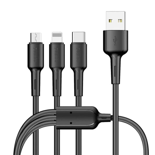 Yesido CA41 3.5A USB to 8 Pin + Micro USB + USB-C / Type-C Charging Cable, Length 1m