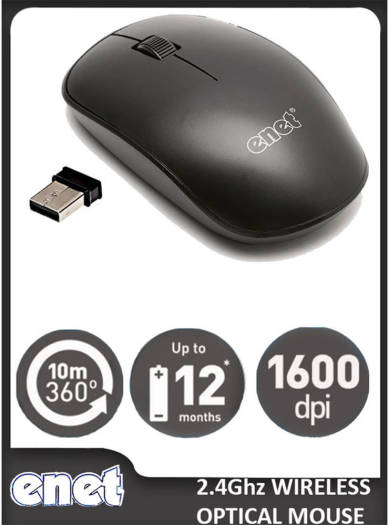 Enet Wireless Optical Mouse Black