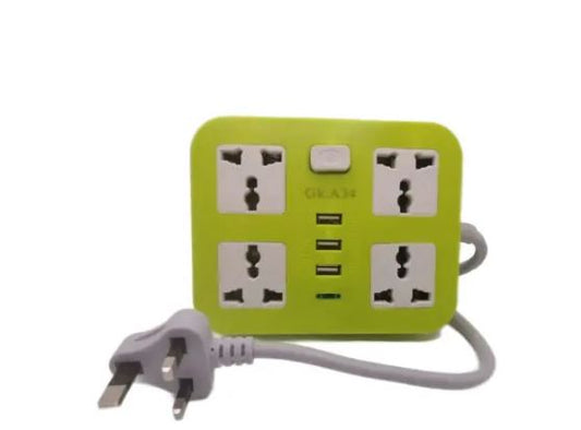 GKK Extension Socket 2500W with 3 USB Ports, 4 Universal Outlets, 2M Cable