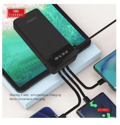 Earldom ET-PB51 Power Bank 20000mAh with High Capacity, Dual USB Ports, Fast Charging, and LED Display