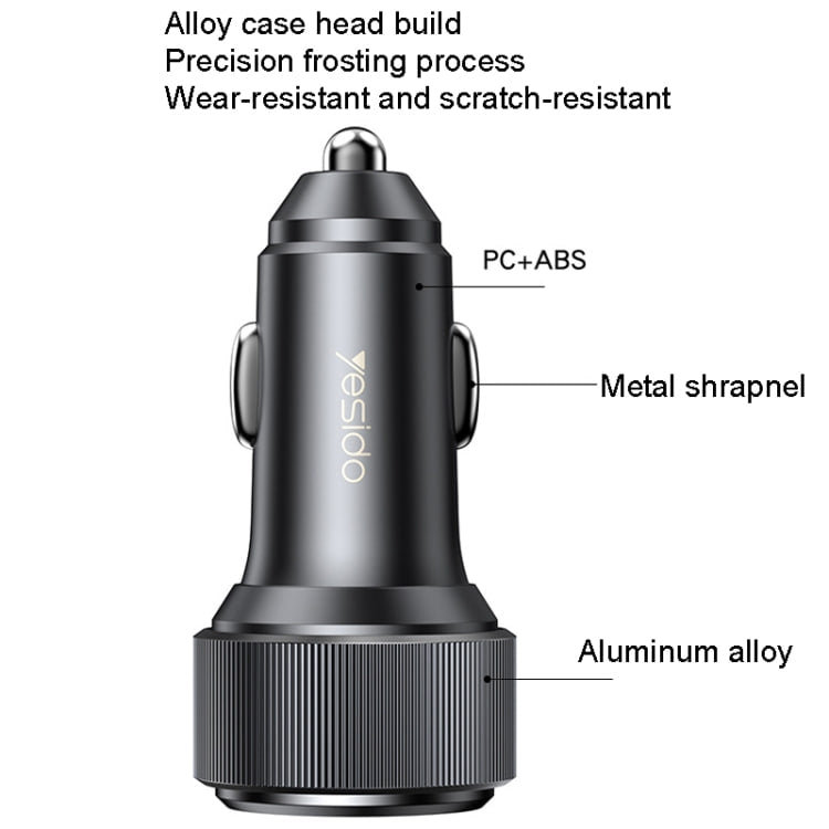 Yesido Y50 Car USB3.0 Fast Charger 30W Aluminum Alloy PD Fast Charging(Black)