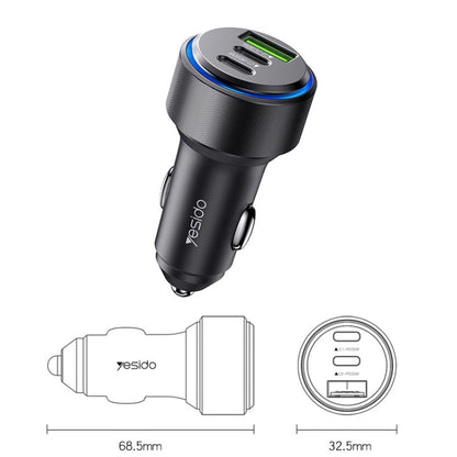 Yesido Y50 Car USB3.0 Fast Charger 30W Aluminum Alloy PD Fast Charging(Black)