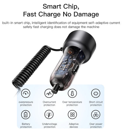 Yesido Y58 60W PD + QC3.0 Dual Port Car Fast Charger with USB-C / Type-C + 8 Pin Spring Cable