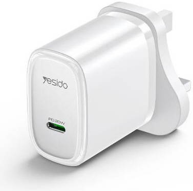 Yesido YC76L PD 20W USB-C / Type-C Port Quick Charger with Type-C to 8 Pin Cable, UK Plug (White)